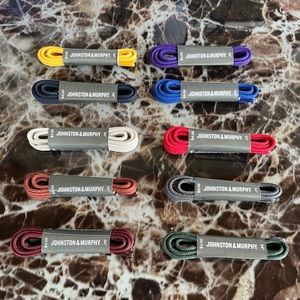 Johnston & Murphy shoe laces. 10 colors as shown in photo, 34”. New.